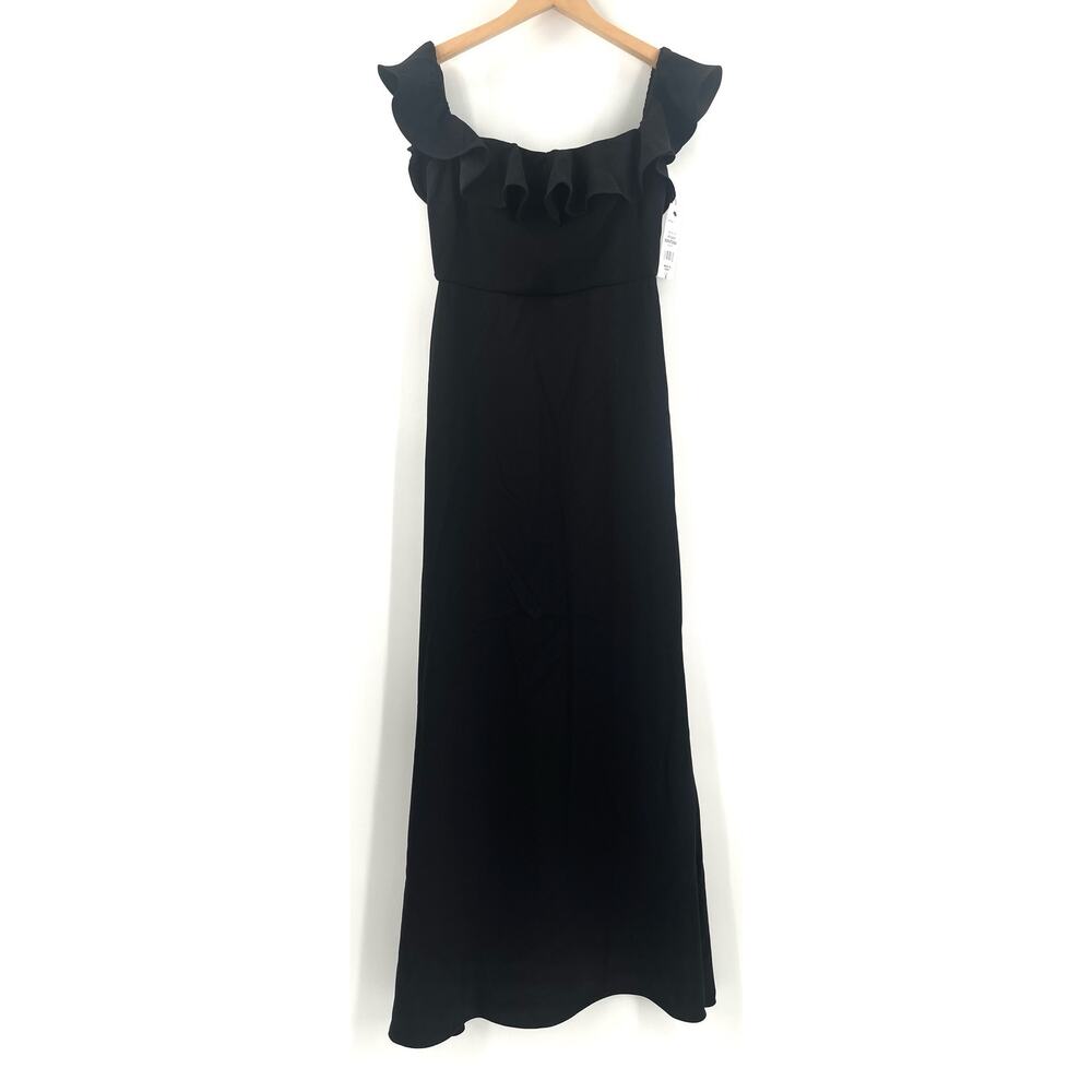 MSK Dress Size Small Maxi Formal Gown Black Evening Off the Shoulder Ruffle Prom